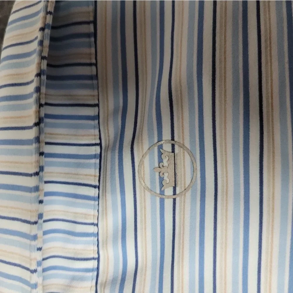 Peter Millar Casely Polo Shirt Mens Sz XL Blue Stripe Short Sleeve Crown Crafted